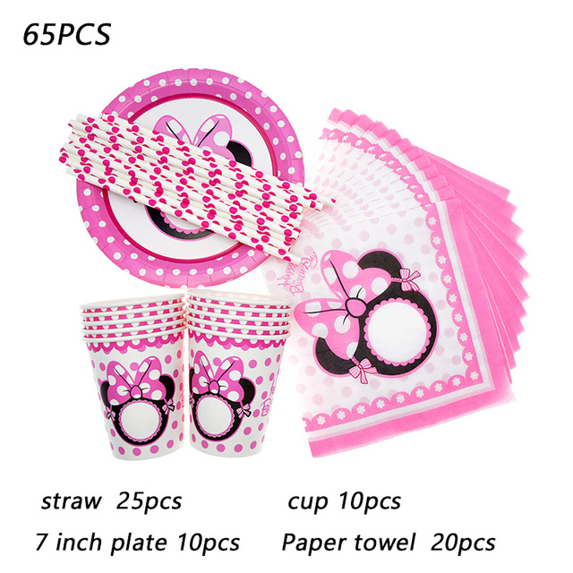 Myszka Minnie jednorazowy zestaw stołowy różowy dla dziewczynki - kubeczek, talerz, ręcznik, słomka - Wianko - 10