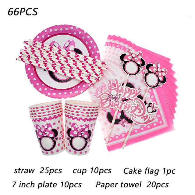 Myszka Minnie jednorazowy zestaw stołowy różowy dla dziewczynki - kubeczek, talerz, ręcznik, słomka - Wianko - 4