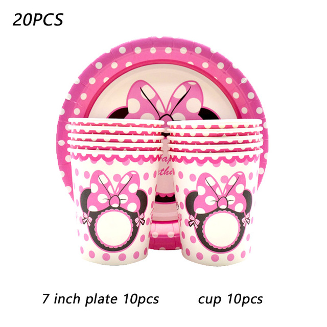 Myszka Minnie jednorazowy zestaw stołowy różowy dla dziewczynki - kubeczek, talerz, ręcznik, słomka - Wianko - 5