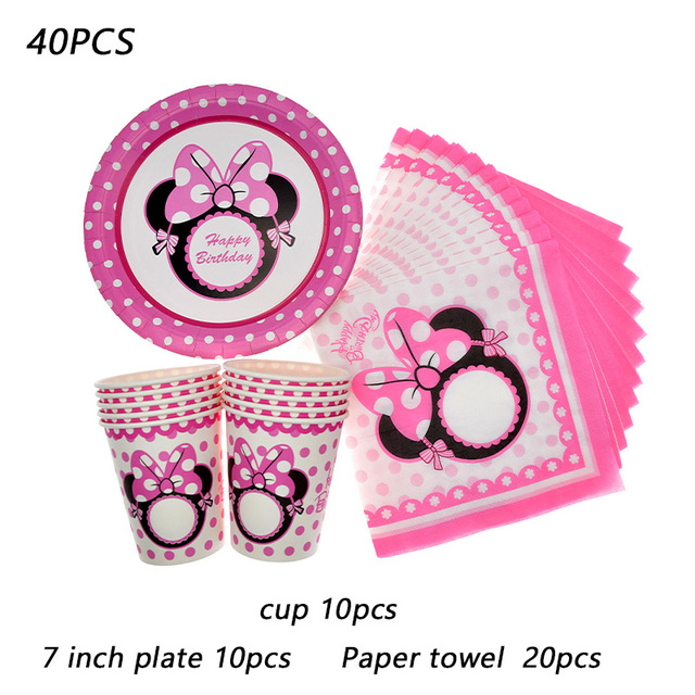 Myszka Minnie jednorazowy zestaw stołowy różowy dla dziewczynki - kubeczek, talerz, ręcznik, słomka - Wianko - 9