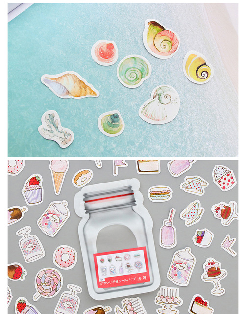 Worek z 38 kreatywnymi naklejkami dekoracyjnymi do scrapbookingu z rybą, diamentami, cukierkami i albumem DIY - Wianko - 12