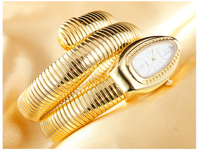 2021 Cussi Luksusowy Zegarek Damski - Złote Wężowe Uzwojenie, Modny Kwarcowy Bransoletkowy Zegarek dla Kobiet - Wianko - 11