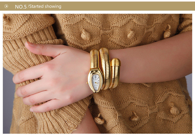 2021 Cussi Luksusowy Zegarek Damski - Złote Wężowe Uzwojenie, Modny Kwarcowy Bransoletkowy Zegarek dla Kobiet - Wianko - 14
