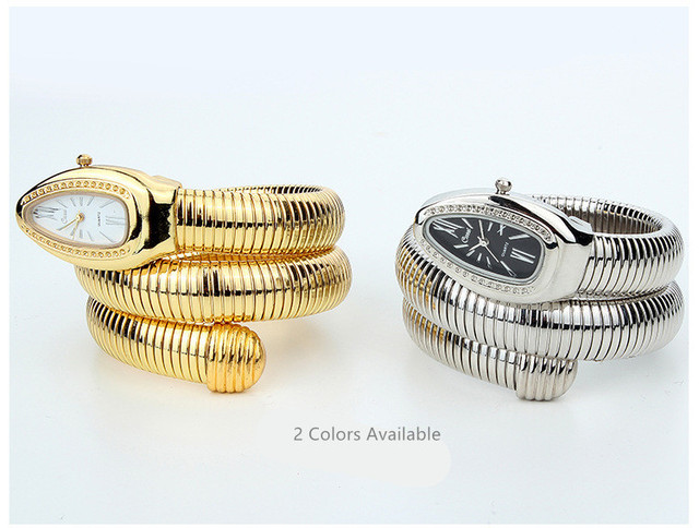 2021 Cussi Luksusowy Zegarek Damski - Złote Wężowe Uzwojenie, Modny Kwarcowy Bransoletkowy Zegarek dla Kobiet - Wianko - 9