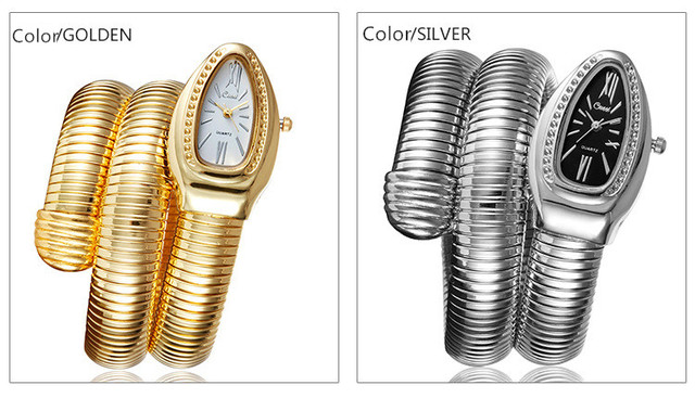 2021 Cussi Luksusowy Zegarek Damski - Złote Wężowe Uzwojenie, Modny Kwarcowy Bransoletkowy Zegarek dla Kobiet - Wianko - 4