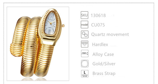 2021 Cussi Luksusowy Zegarek Damski - Złote Wężowe Uzwojenie, Modny Kwarcowy Bransoletkowy Zegarek dla Kobiet - Wianko - 2