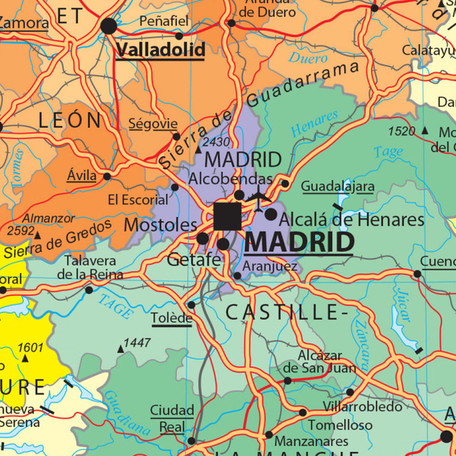 Mapa polityczna i transportowa Hiszpanii we francuskim stylu - plakat na płótnie do dekoracji domu i szkolnych wnętrz (225x150cm) - Wianko - 4