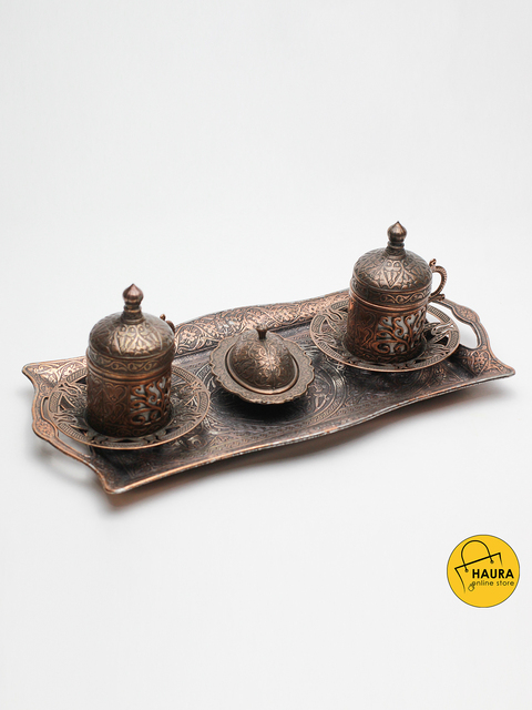 Ręcznie robiony miedziany kubek z autentycznym wzorem tureckiego ekspresu do kawy - zestaw 2 kubków z tacą - Wianko - 5