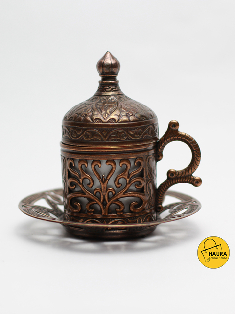 Ręcznie robiony miedziany kubek z autentycznym wzorem tureckiego ekspresu do kawy - zestaw 2 kubków z tacą - Wianko - 6