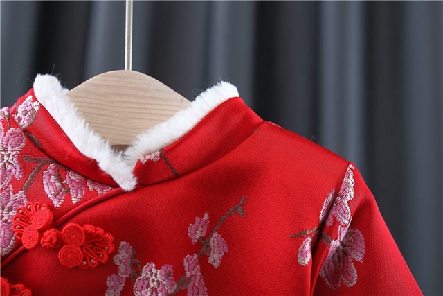 Sukienka chińska dziecięca Qipao dla zimowych księżniczek - aksamitny model Vestidos na Nowy Rok - Wianko - 5
