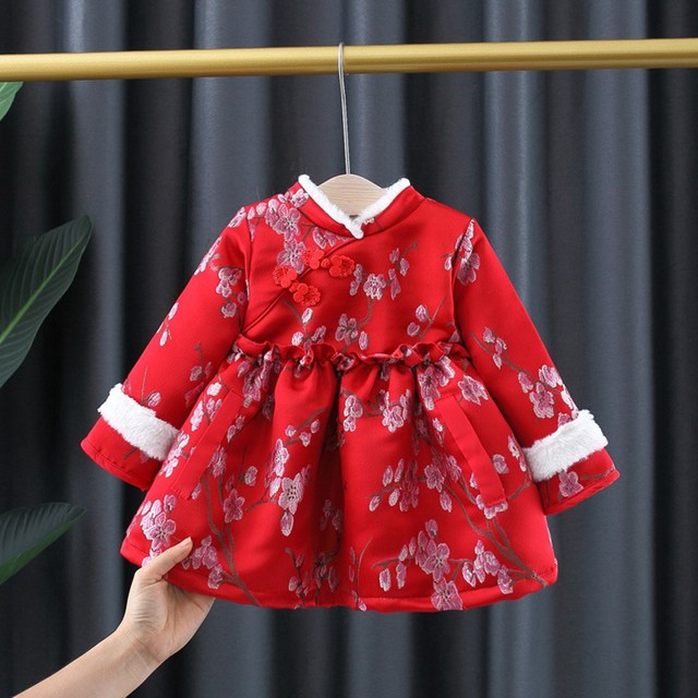 Sukienka chińska dziecięca Qipao dla zimowych księżniczek - aksamitny model Vestidos na Nowy Rok - Wianko - 3
