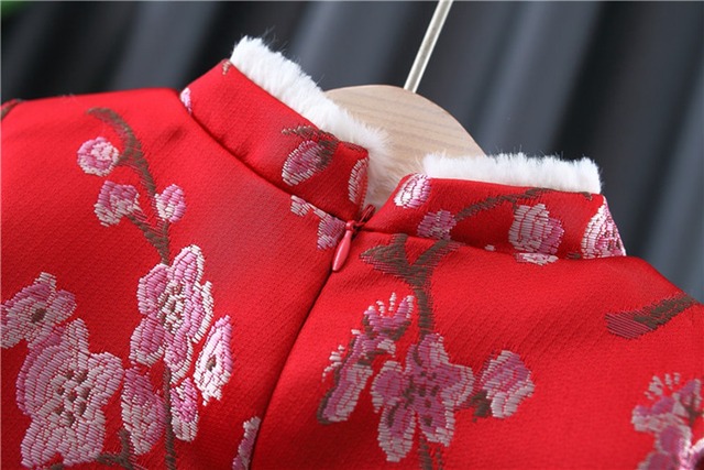 Sukienka chińska dziecięca Qipao dla zimowych księżniczek - aksamitny model Vestidos na Nowy Rok - Wianko - 6