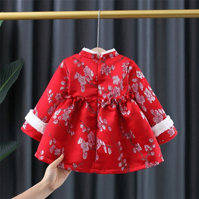 Sukienka chińska dziecięca Qipao dla zimowych księżniczek - aksamitny model Vestidos na Nowy Rok - Wianko - 4