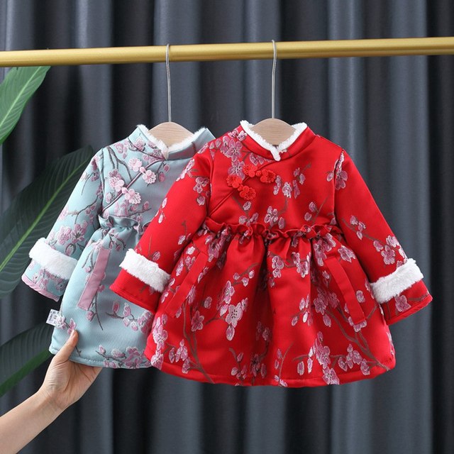 Sukienka chińska dziecięca Qipao dla zimowych księżniczek - aksamitny model Vestidos na Nowy Rok - Wianko - 1