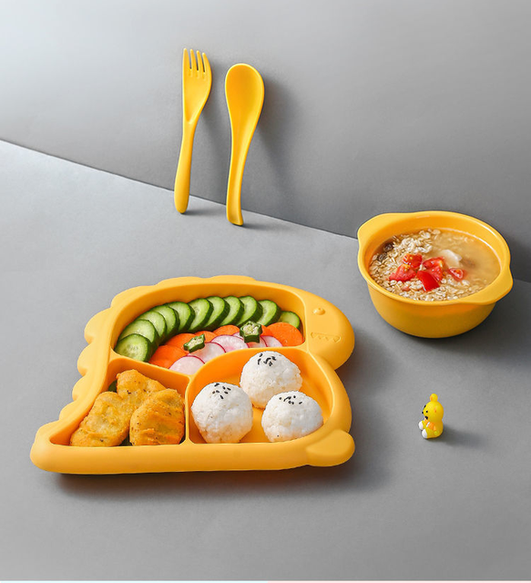 Miska dla dzieci z naczyniami stołowymi Dinozaur Cartoon - łyżka, widelec, płyta karmienia - Wianko - 11