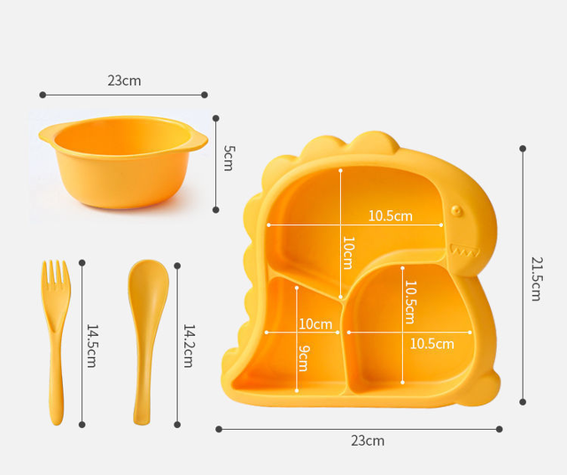 Miska dla dzieci z naczyniami stołowymi Dinozaur Cartoon - łyżka, widelec, płyta karmienia - Wianko - 21