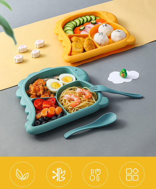 Miska dla dzieci z naczyniami stołowymi Dinozaur Cartoon - łyżka, widelec, płyta karmienia - Wianko - 10