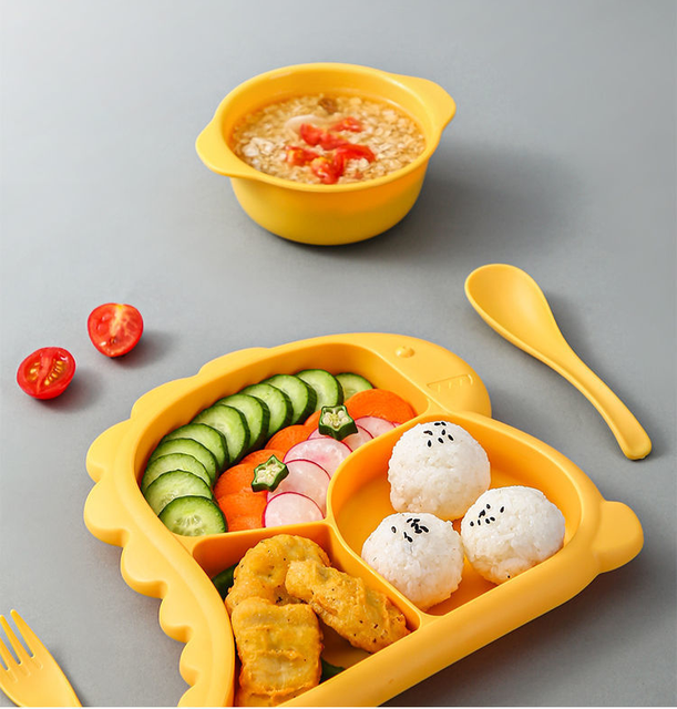 Miska dla dzieci z naczyniami stołowymi Dinozaur Cartoon - łyżka, widelec, płyta karmienia - Wianko - 14