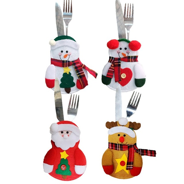 Zestaw 8 sztuk ozdobnej zastawy świątecznej: święty Mikołaj Xmas widelec, sztućce, uchwyt noża - torba kuchenna, Navidad Christmas Home Decor - Wianko - 4