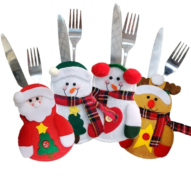 Zestaw 8 sztuk ozdobnej zastawy świątecznej: święty Mikołaj Xmas widelec, sztućce, uchwyt noża - torba kuchenna, Navidad Christmas Home Decor - Wianko - 5
