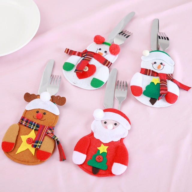 Zestaw 8 sztuk ozdobnej zastawy świątecznej: święty Mikołaj Xmas widelec, sztućce, uchwyt noża - torba kuchenna, Navidad Christmas Home Decor - Wianko - 2