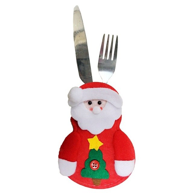 Zestaw 8 sztuk ozdobnej zastawy świątecznej: święty Mikołaj Xmas widelec, sztućce, uchwyt noża - torba kuchenna, Navidad Christmas Home Decor - Wianko - 16