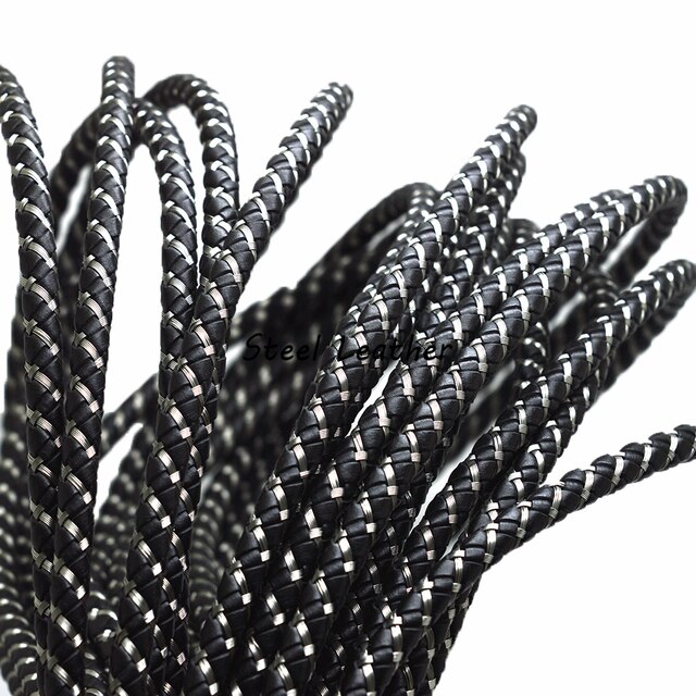 Pleciony skórzany sznur z drutu ze stali nierdzewnej o średnicy około 6mm - 2 m/partia dla tworzenia biżuterii - Wianko - 1