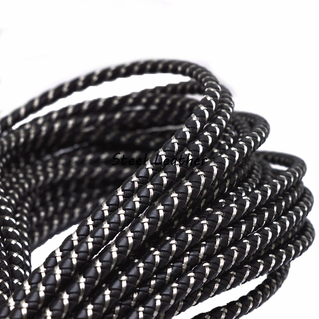 Pleciony skórzany sznur z drutu ze stali nierdzewnej o średnicy około 6mm - 2 m/partia dla tworzenia biżuterii - Wianko - 2