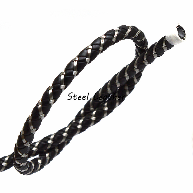 Pleciony skórzany sznur z drutu ze stali nierdzewnej o średnicy około 6mm - 2 m/partia dla tworzenia biżuterii - Wianko - 5