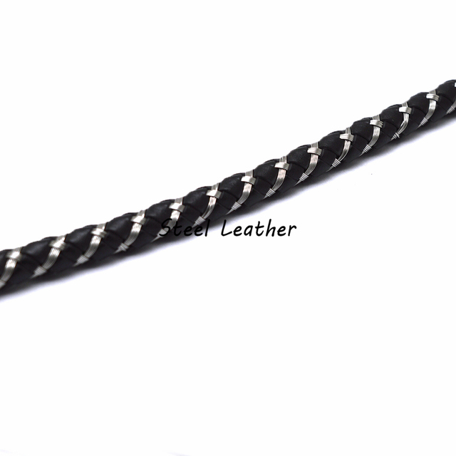 Pleciony skórzany sznur z drutu ze stali nierdzewnej o średnicy około 6mm - 2 m/partia dla tworzenia biżuterii - Wianko - 6