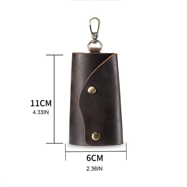 Skórzane etui na klucze - vintage torba na klucze z krowią skórą, brelok z łańcuchem i zatrzaskiem, 6 odpinanych haków, wąski portfel - Wianko - 11