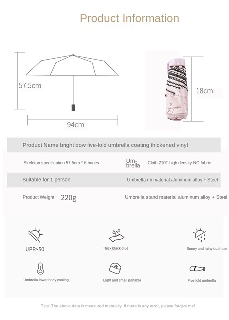 Miniaturowy parasol kieszonkowy Bow-knot dla kobiet - lekki, składany, ochrona przed deszczem i promieniami UV - Wianko - 2