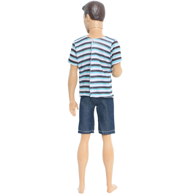 Męska koszulka w paski i krótkie czarne spodenki dla lalki Ken - Wianko - 4