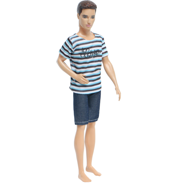 Męska koszulka w paski i krótkie czarne spodenki dla lalki Ken - Wianko - 2