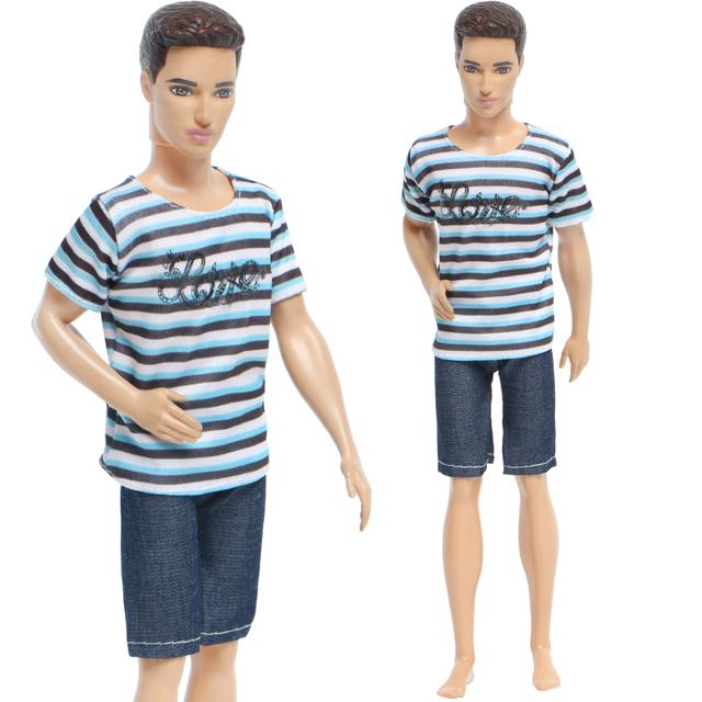 Męska koszulka w paski i krótkie czarne spodenki dla lalki Ken - Wianko - 1