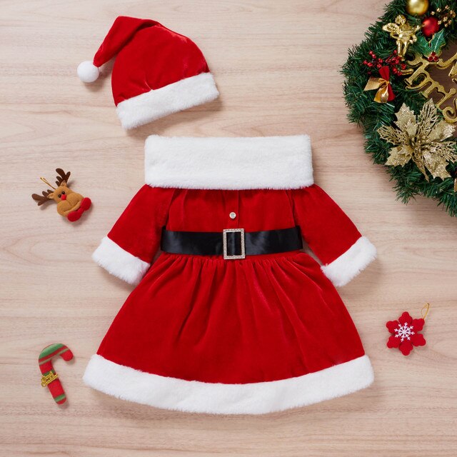 Zestaw świąteczny dla dziewczynek: sukienka Santa polarowa + kapelusz + stroje na szyję - Wianko - 7