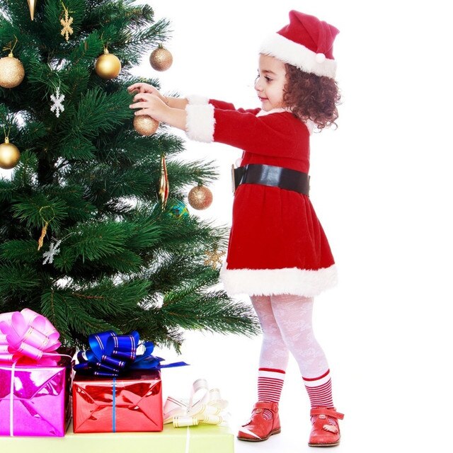 Zestaw świąteczny dla dziewczynek: sukienka Santa polarowa + kapelusz + stroje na szyję - Wianko - 6