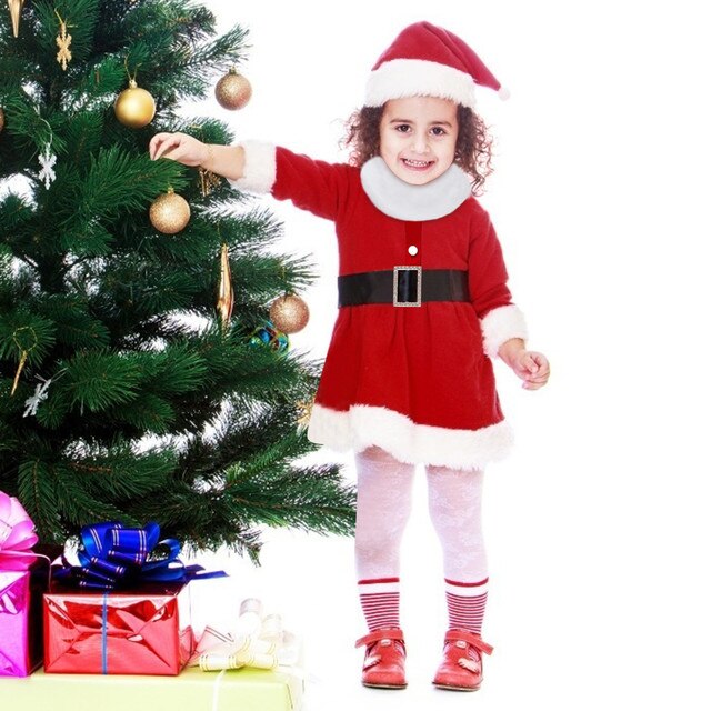 Zestaw świąteczny dla dziewczynek: sukienka Santa polarowa + kapelusz + stroje na szyję - Wianko - 5