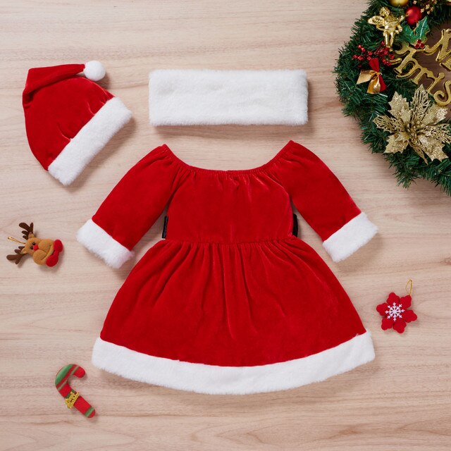 Zestaw świąteczny dla dziewczynek: sukienka Santa polarowa + kapelusz + stroje na szyję - Wianko - 8