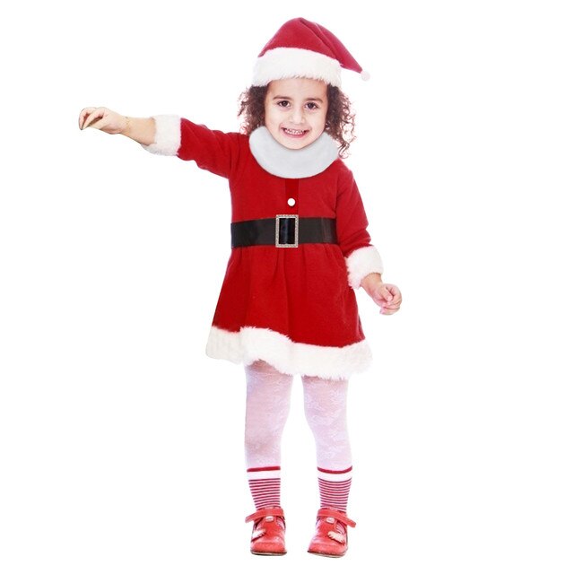 Zestaw świąteczny dla dziewczynek: sukienka Santa polarowa + kapelusz + stroje na szyję - Wianko - 2