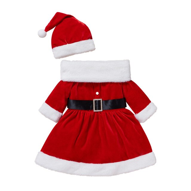 Zestaw świąteczny dla dziewczynek: sukienka Santa polarowa + kapelusz + stroje na szyję - Wianko - 3