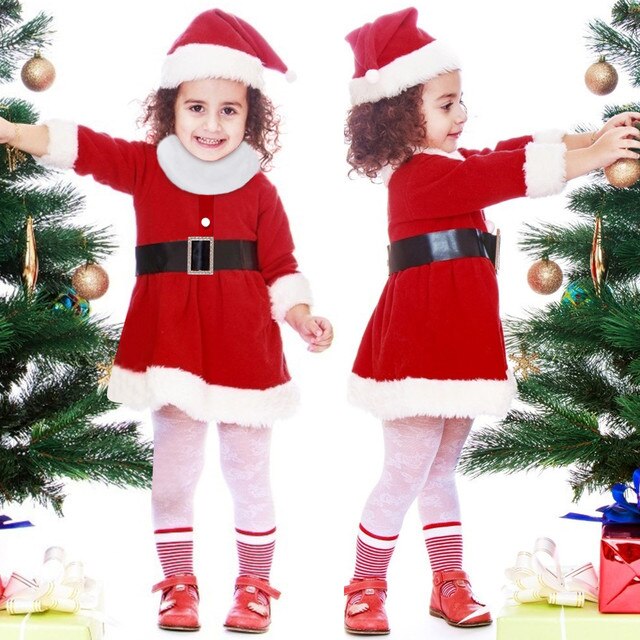 Zestaw świąteczny dla dziewczynek: sukienka Santa polarowa + kapelusz + stroje na szyję - Wianko - 1