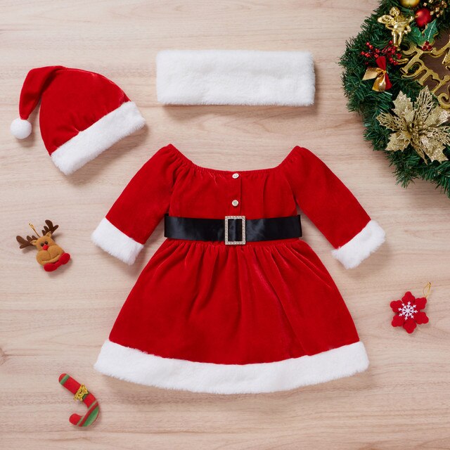 Zestaw świąteczny dla dziewczynek: sukienka Santa polarowa + kapelusz + stroje na szyję - Wianko - 9