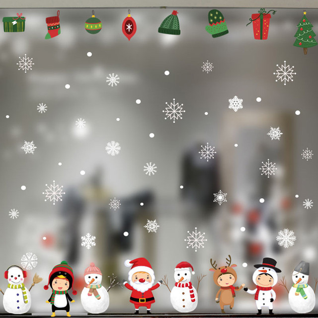 Naklejki ścienne świąteczne na boże narodzenie i nowy rok z motywem bałwana - Windows Snowflake - Wianko - 1