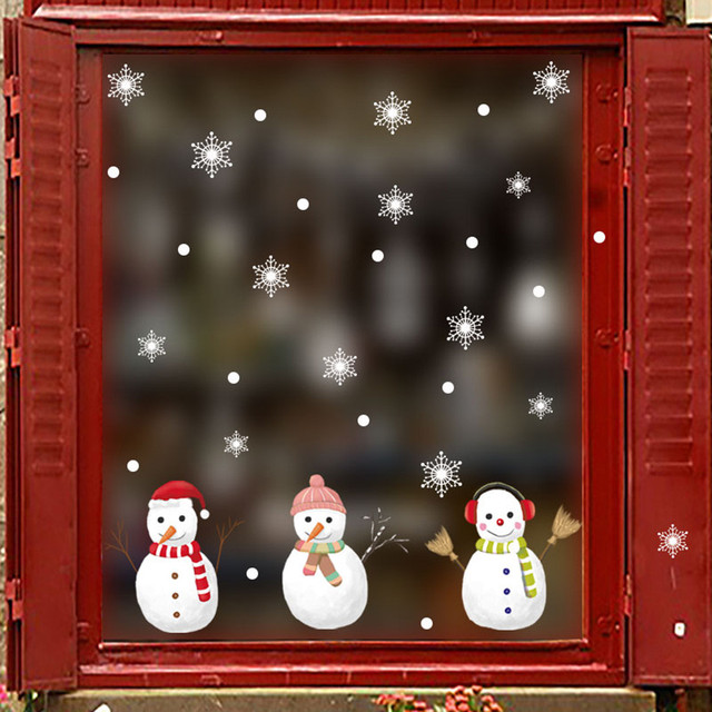 Naklejki ścienne świąteczne na boże narodzenie i nowy rok z motywem bałwana - Windows Snowflake - Wianko - 15