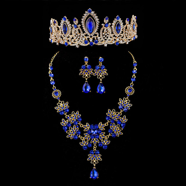 Luksusowy zestaw biżuterii KMVEXO - tiara z koralikami, kolczyki, naszyjnik - Wianko - 1