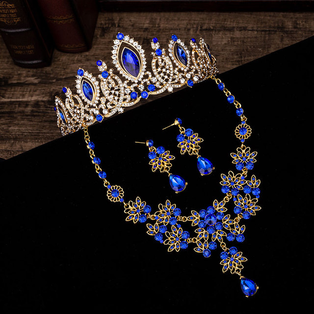 Luksusowy zestaw biżuterii KMVEXO - tiara z koralikami, kolczyki, naszyjnik - Wianko - 5
