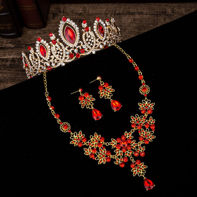 Luksusowy zestaw biżuterii KMVEXO - tiara z koralikami, kolczyki, naszyjnik - Wianko - 6