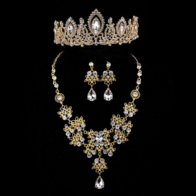 Luksusowy zestaw biżuterii KMVEXO - tiara z koralikami, kolczyki, naszyjnik - Wianko - 3