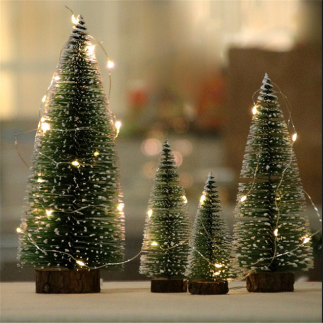 Nowa mini choinka drewniana 10/20/30cm, ozdoby stołowe, świąteczne dekoracje domowe - sosnowa igła, śnieg, Navidad - Wianko - 2